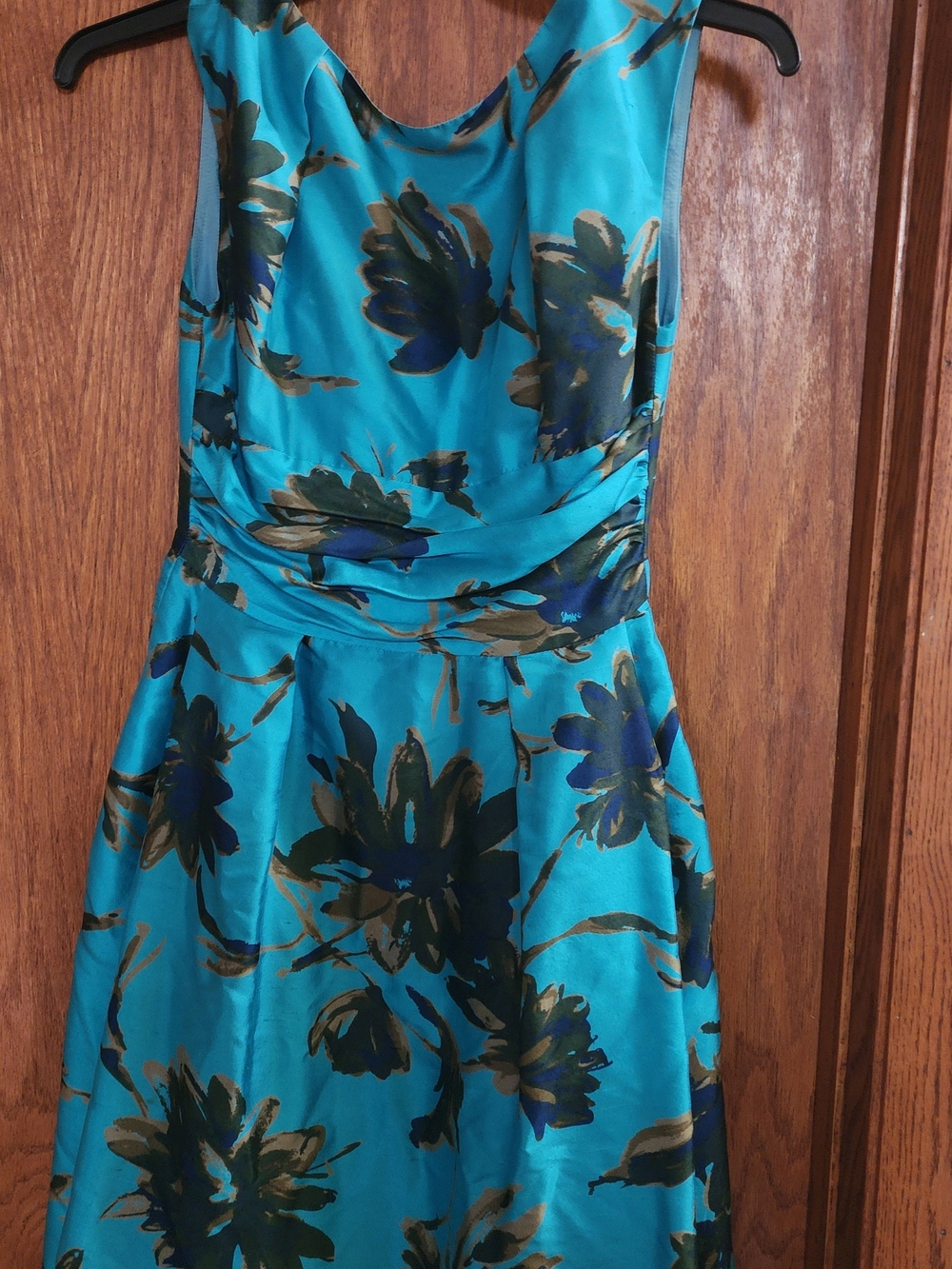 Rene Lezard Sleeveless Teal Floral A-Line Dress
